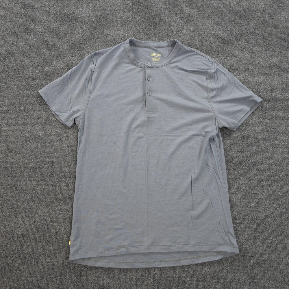 Olivers Shirt Mens Medium Blue Merino Wool Henley Base Layer Hunt Hike Outdoors